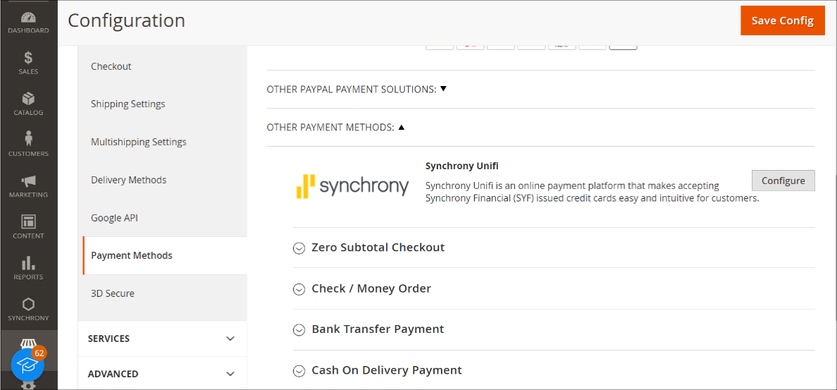 Configure for Synchrony Unifi Magento