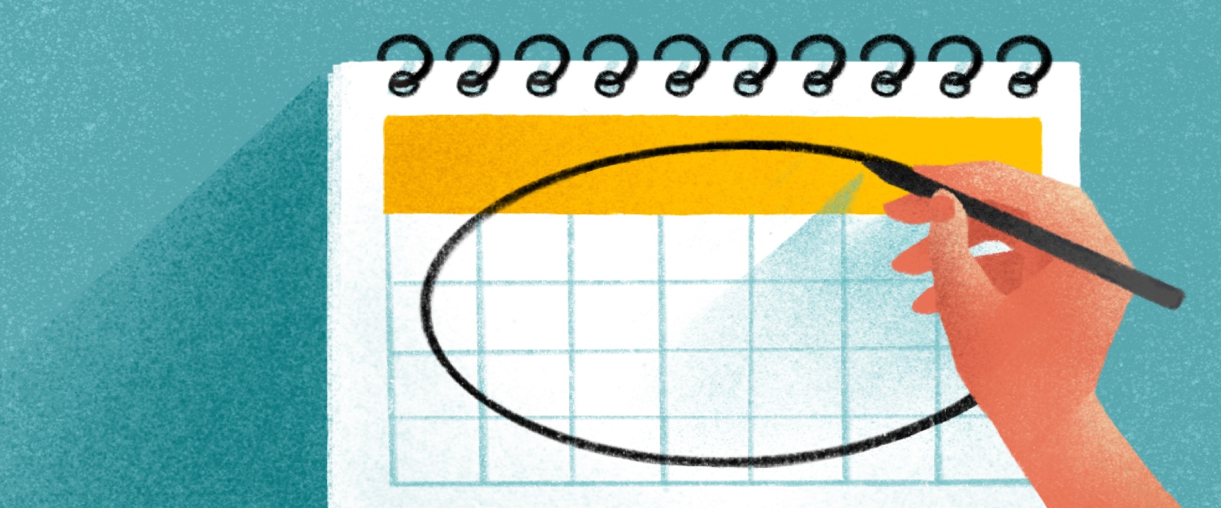 Illustration of hand circling a date on a calendar.