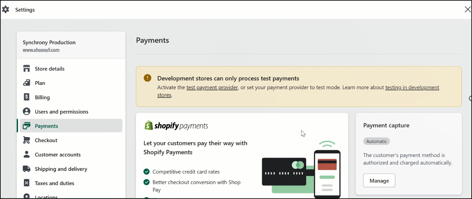 Shopify admin payments section