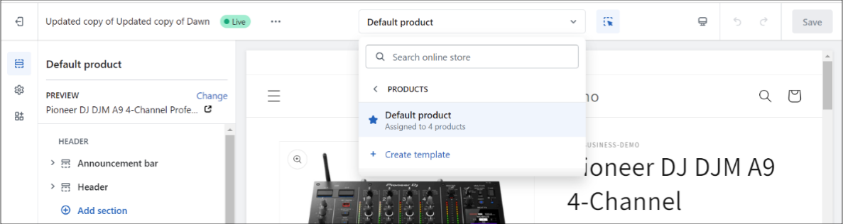 Default product example