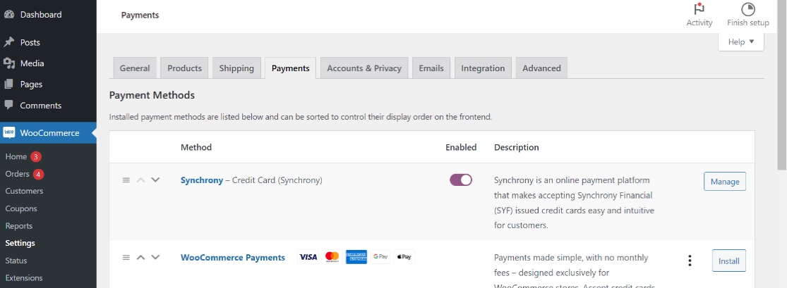 WOO Synchrony payment method