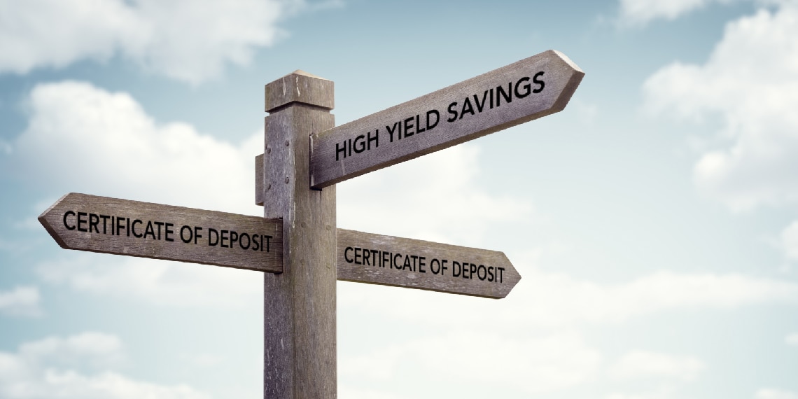 Directions sign showing directions for High Yield Savings and Certificates of Deposit.