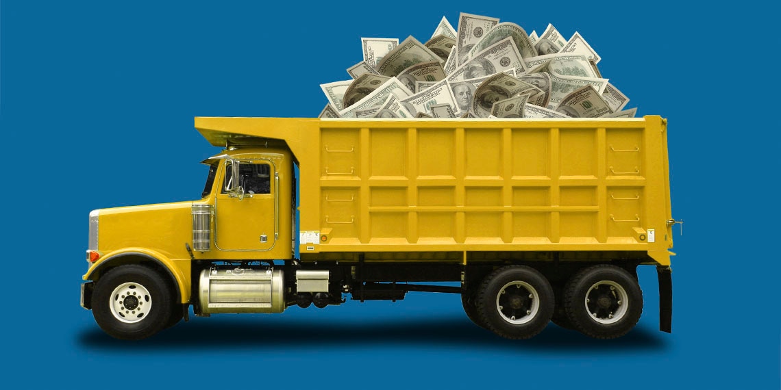 Dump/Haul Truck carrying hundred dollar bills