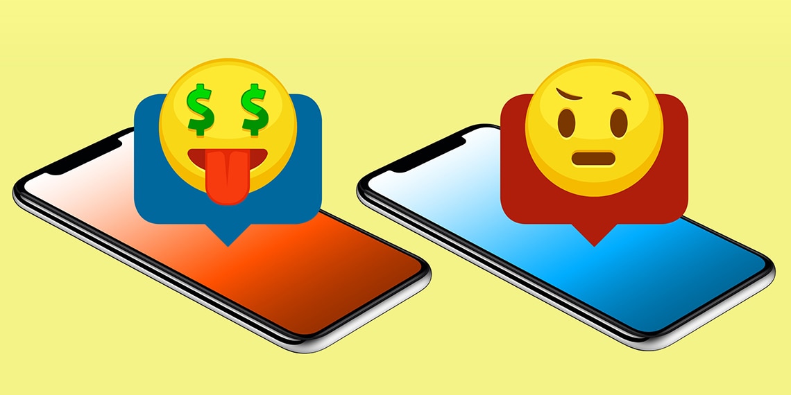 Two emojis on phones 