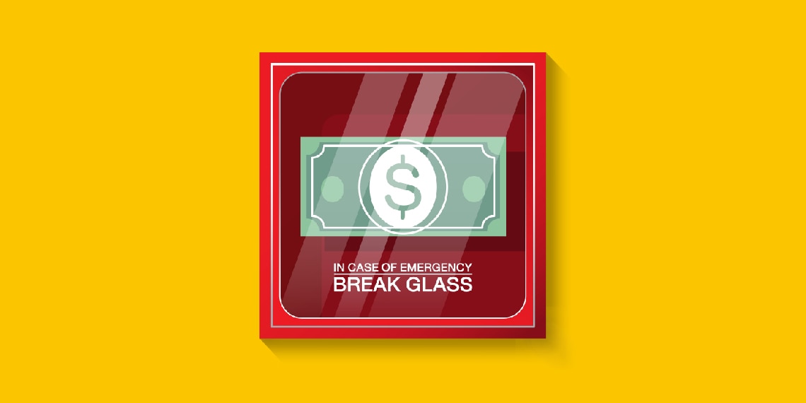 Illustration of dollar bill in glass case.