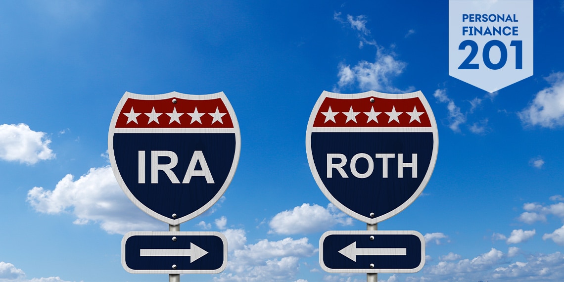 two road signs with IRA and Roth on them